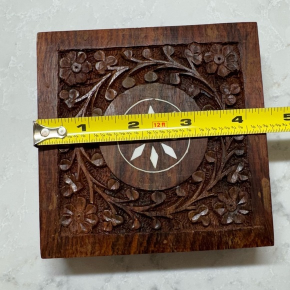 Indian hand-carved wooden jewelry box 4” x 4” trinket box decor - Picture 4 of 11